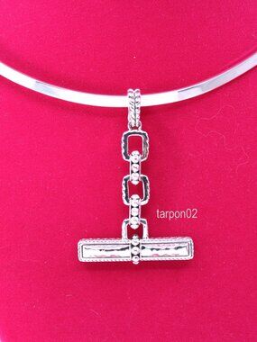John Hardy JAI Hammered Toggle Bar Sterling Enhancer Pendant 2" NIB